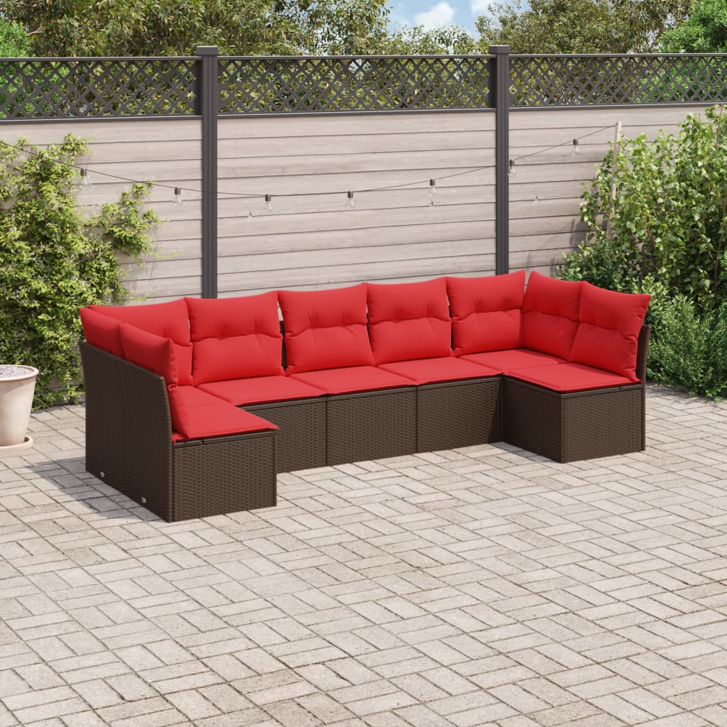 sofasæt til haven 7 dele med hynder polyrattan brun