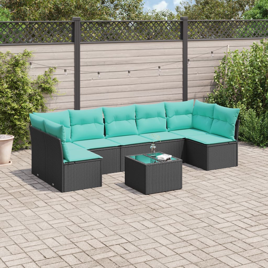 8-dijelni set vrtnih sofa od poliratana s jastucima crni