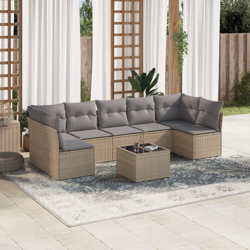 vidaXL 8-tlg. Garten-Sofagarnitur mit Kissen Beige Poly Rattan