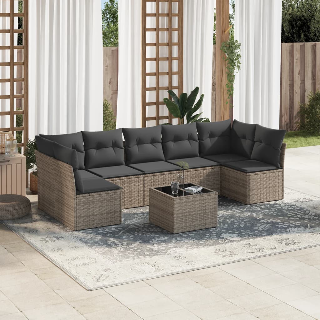 vidaXL 8-tlg. Garten-Sofagarnitur mit Kissen Grau Poly Rattan