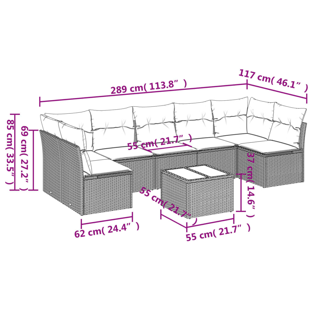 Set canapele de grădină cu perne, 8 piese, maro, poliratan 3217443 - imagine 3