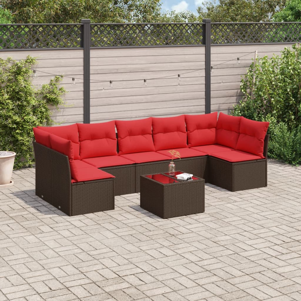 sofasæt til haven 8 dele med hynder polyrattan brun