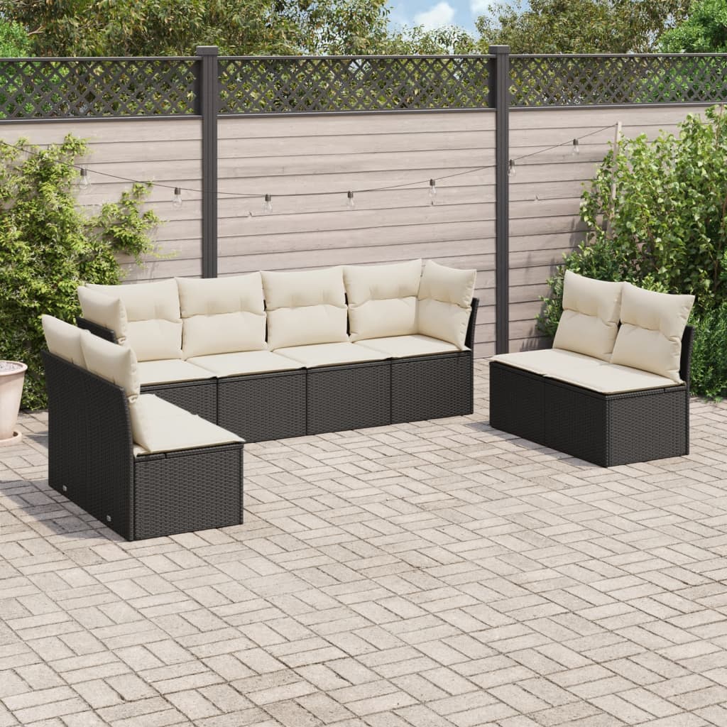 vidaXL 8-tlg. Garten-Sofagarnitur mit Kissen Schwarz Poly Rattan