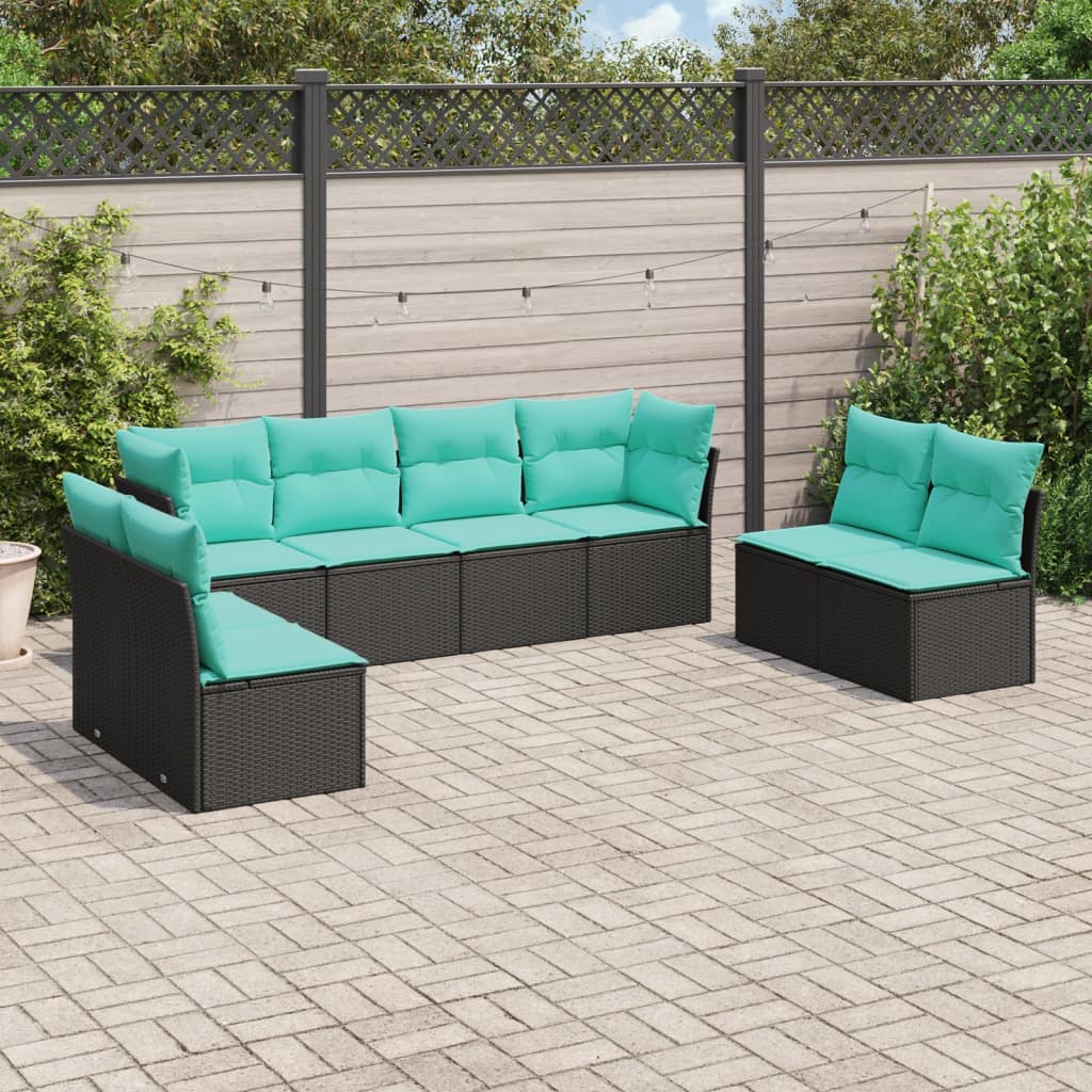 vidaXL 8-tlg. Garten-Sofagarnitur mit Kissen Schwarz Poly Rattan