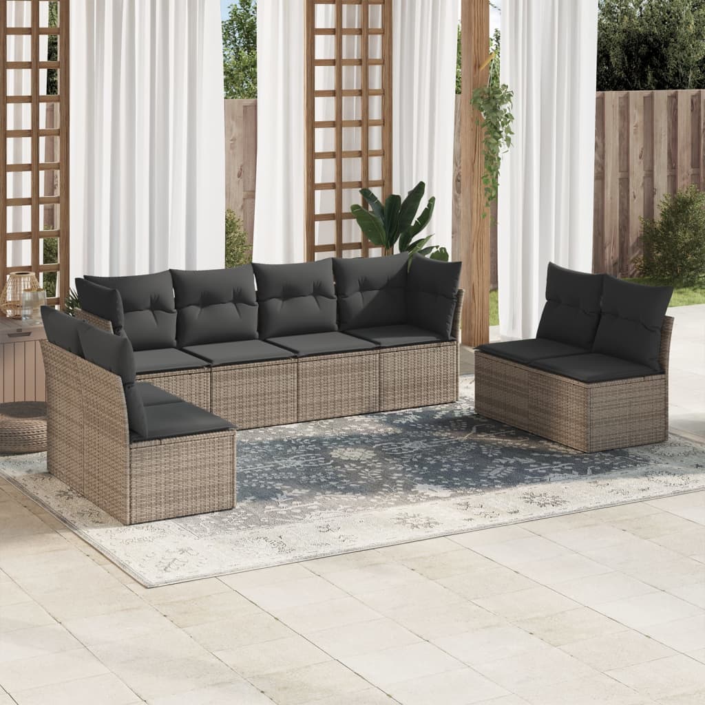 vidaXL 8-tlg. Garten-Sofagarnitur mit Kissen Grau Poly Rattan