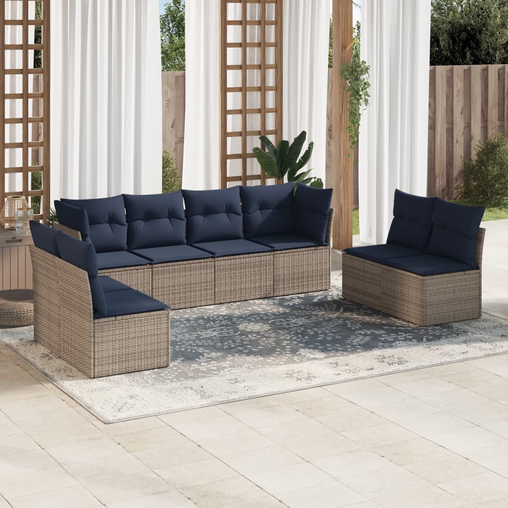 vidaXL 8-tlg. Garten-Sofagarnitur mit Kissen Grau Poly Rattan