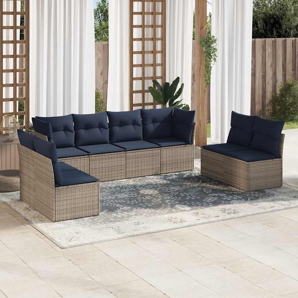 vidaXL 8-tlg. Garten-Sofagarnitur mit Kissen Grau Poly Rattan