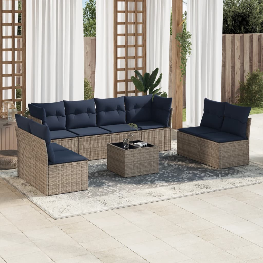 vidaXL 9-tlg. Garten-Sofagarnitur mit Kissen Grau Poly Rattan
