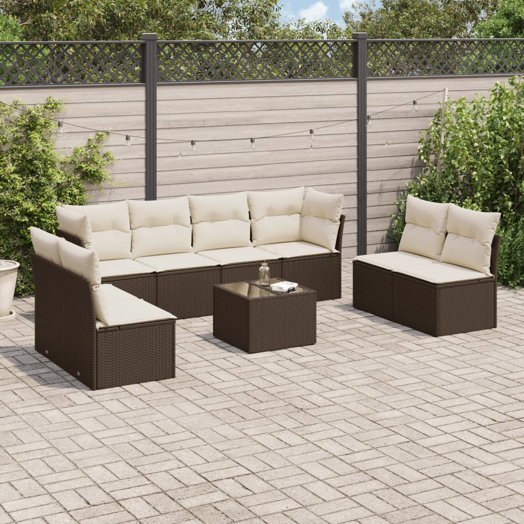 vidaXL 9-tlg. Garten-Sofagarnitur mit Kissen Braun Poly Rattan