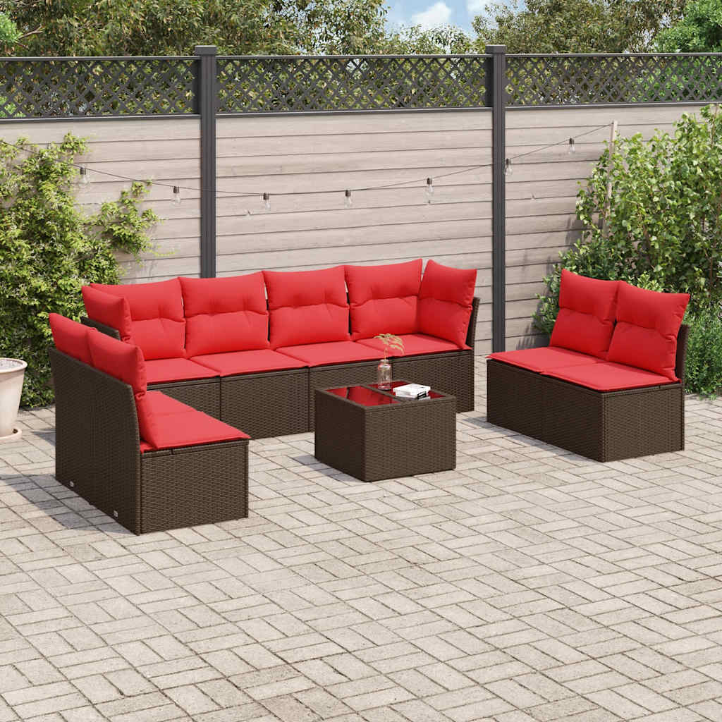 vidaXL 9-tlg. Garten-Sofagarnitur mit Kissen Braun Poly Rattan