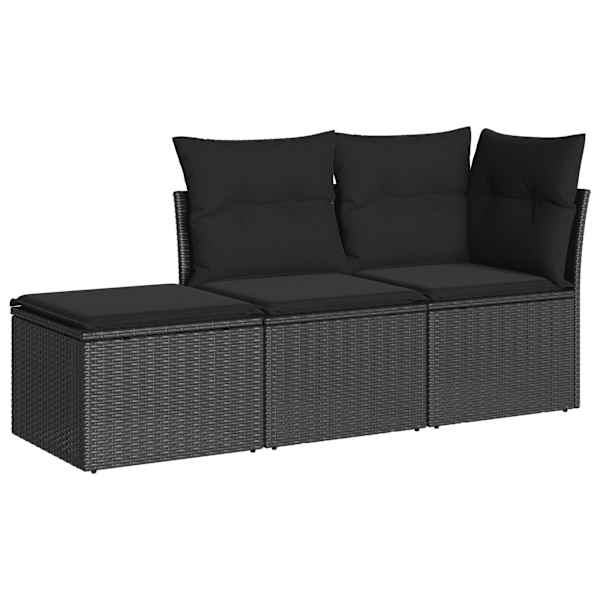vidaXL 3-osaline aiadiivanikomplekt patjadega, must, pol&uuml;rotang