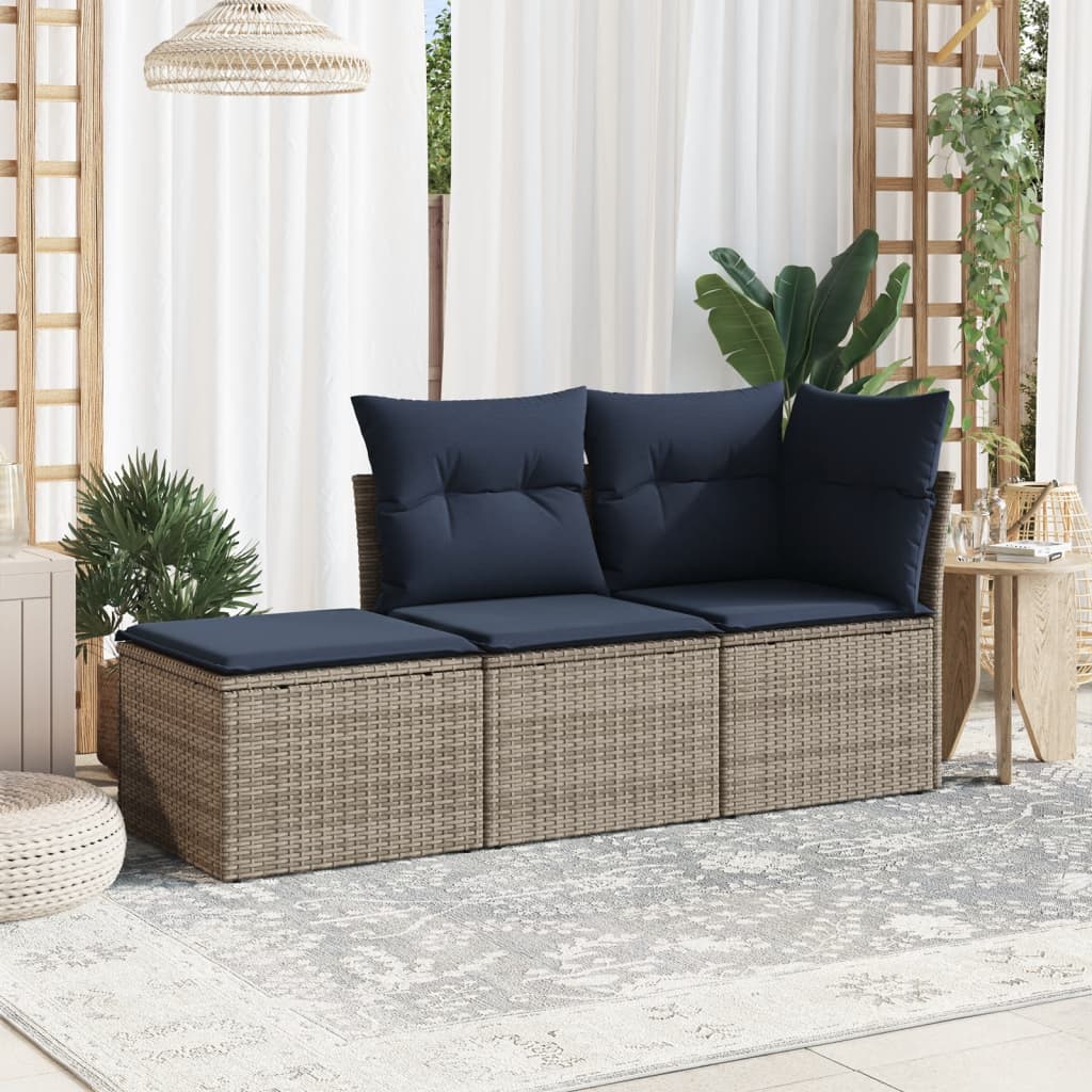 havesofasæt 3 dele med hynder polyrattan grå
