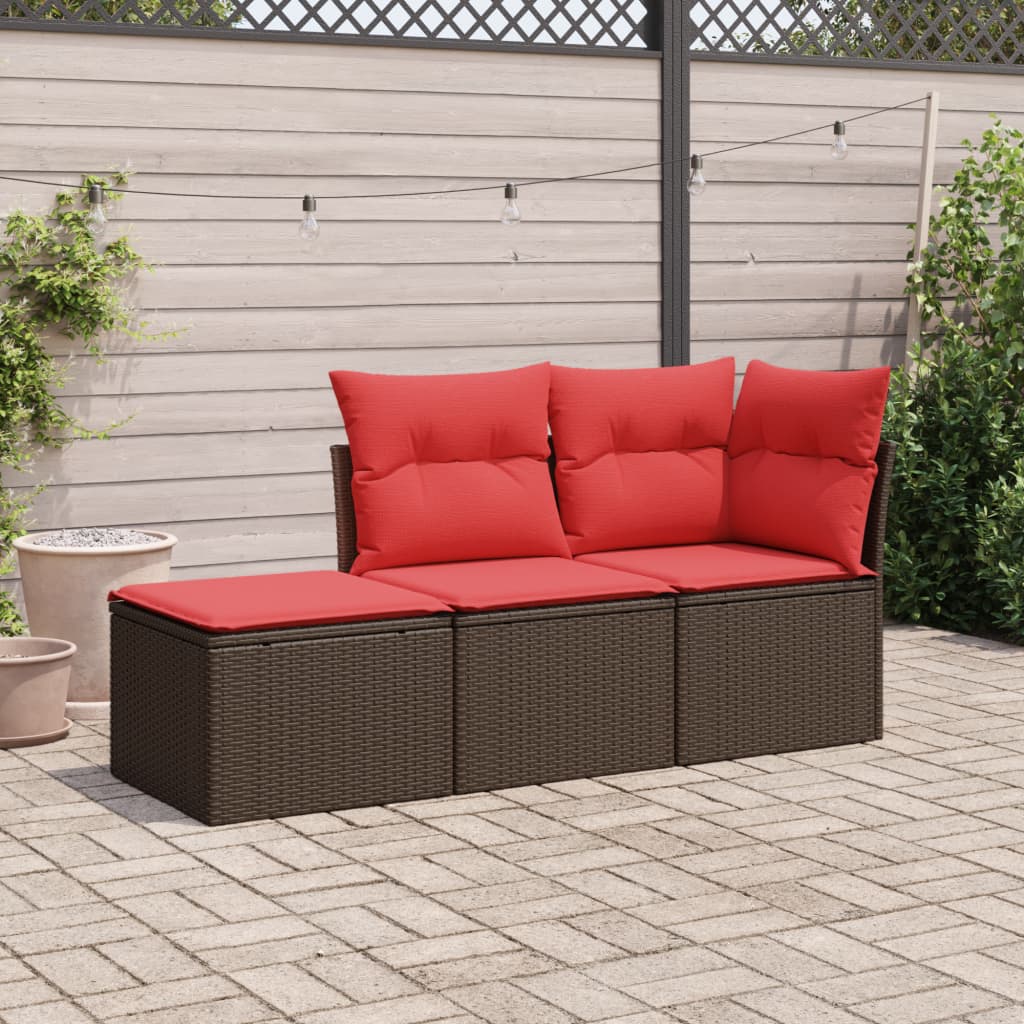 vidaXL 3-tlg. Garten-Sofagarnitur mit Kissen Braun Poly Rattan