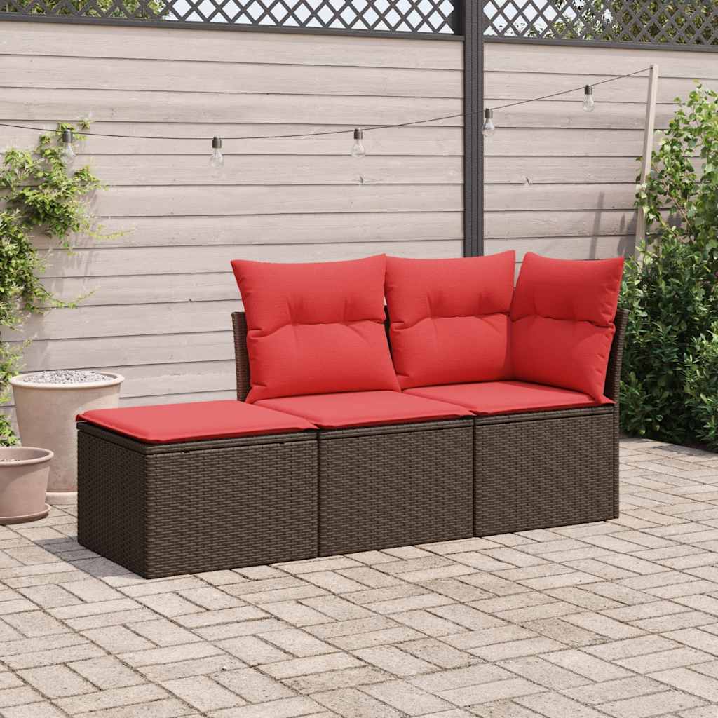 vidaXL 3-tlg. Garten-Sofagarnitur mit Kissen Braun Poly Rattan