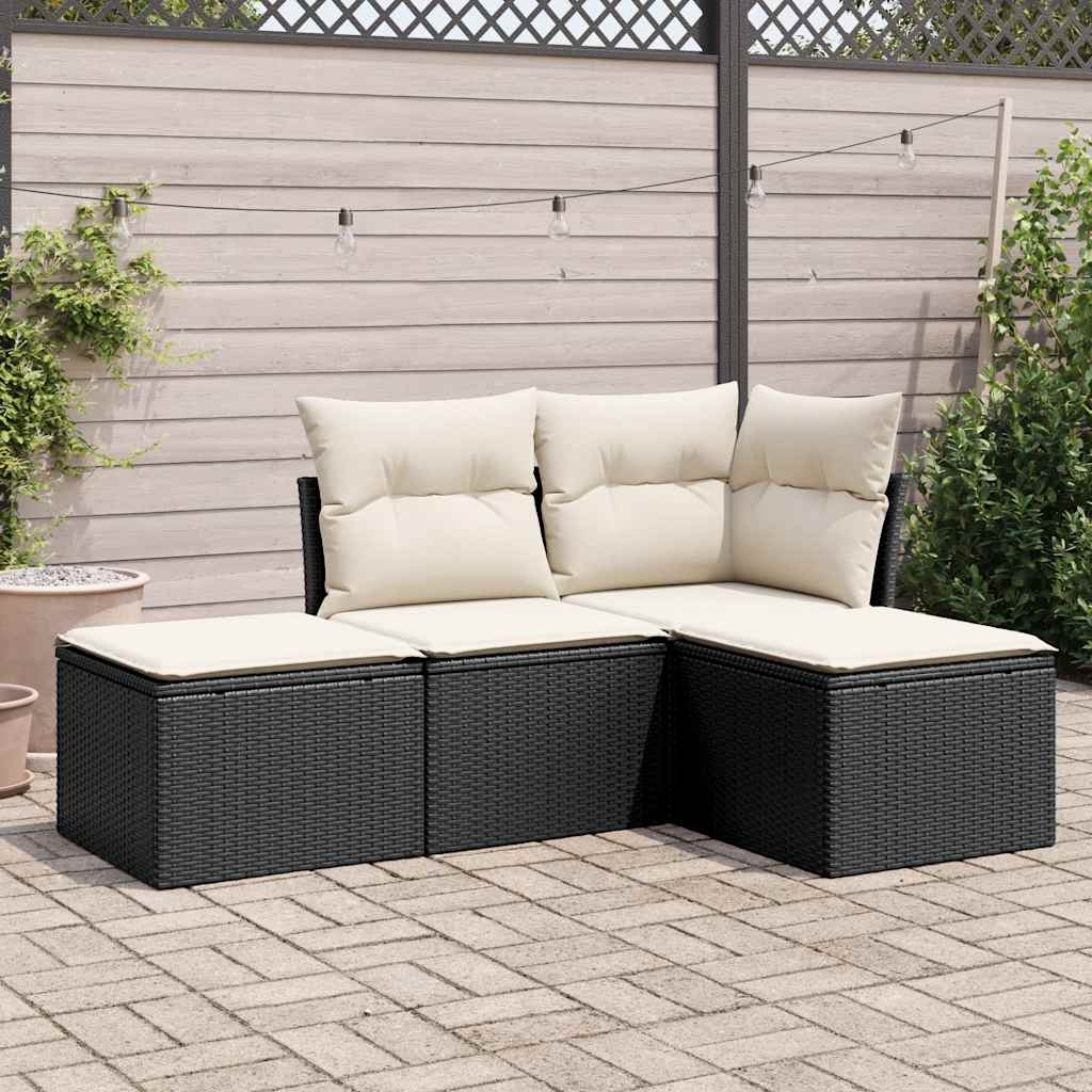 vidaXL Set mobilier de grădină cu perne, 4 piese, negru, poliratan