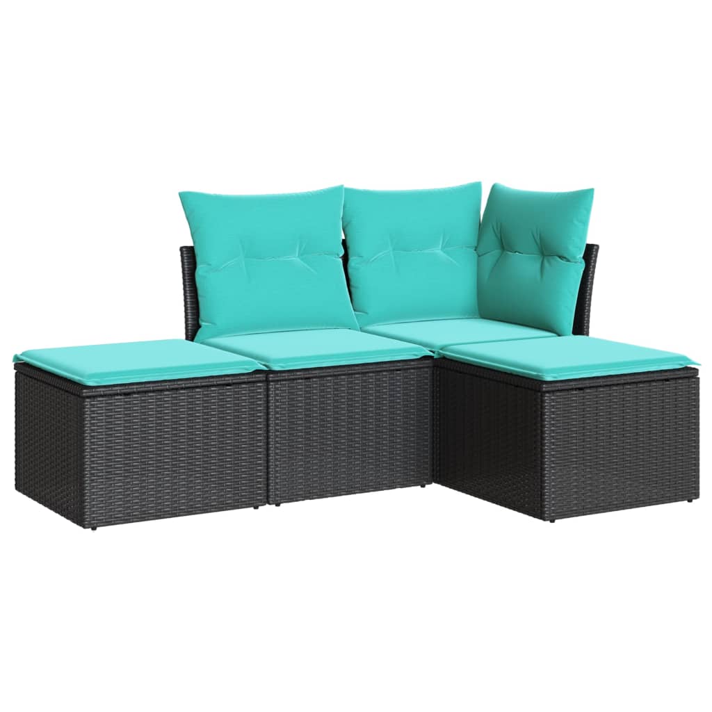 vidaXL 4 Piece Patio Sofa Set with Cushions Black Poly Rattan