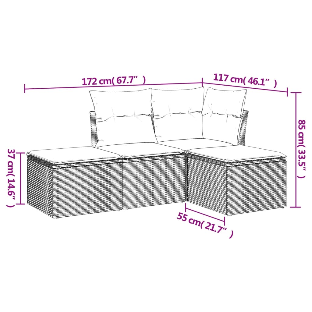 vidaXL 4-delige Loungeset met kussens poly rattan beige afbeelding