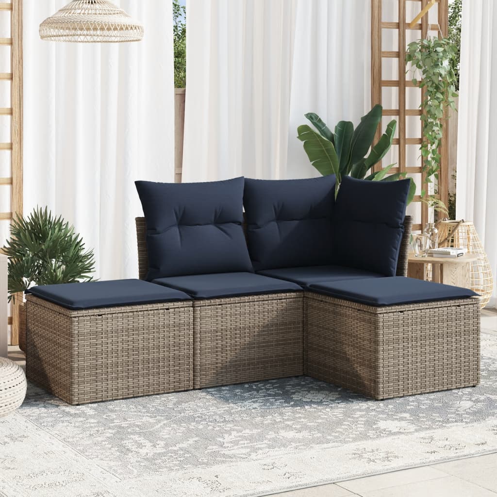 4-dijelni set vrtnih sofa od poliratana s jastucima sivi