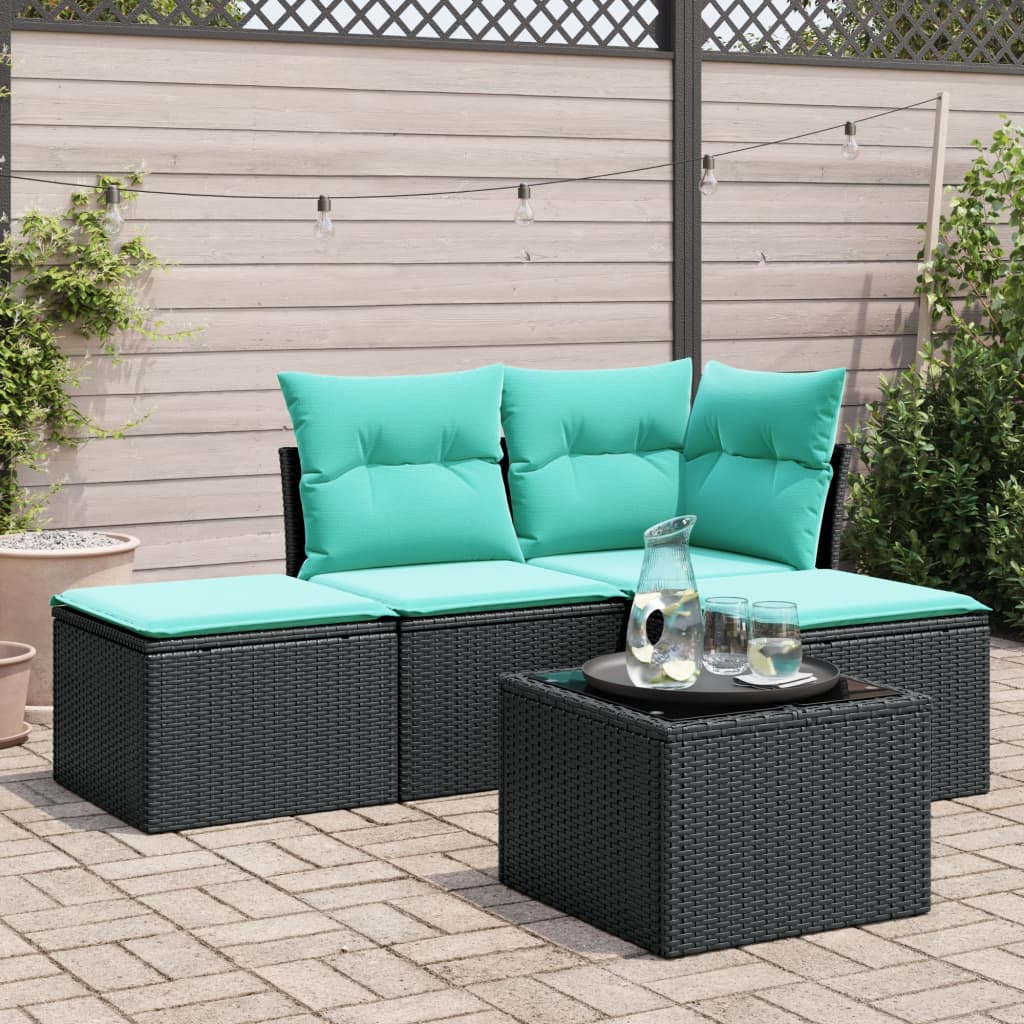 vidaXL 5-tlg. Garten-Sofagarnitur mit Kissen Schwarz Poly Rattan