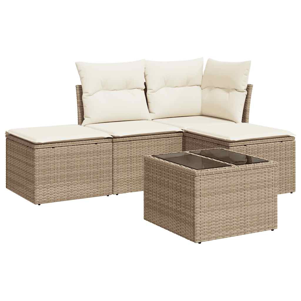 Thumbnail - vidaXL 5-tlg. Garten-Sofagarnitur mit Kissen Beige Poly Rattan