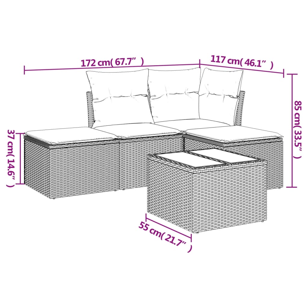 Thumbnail - vidaXL 5-tlg. Garten-Sofagarnitur mit Kissen Beige Poly Rattan