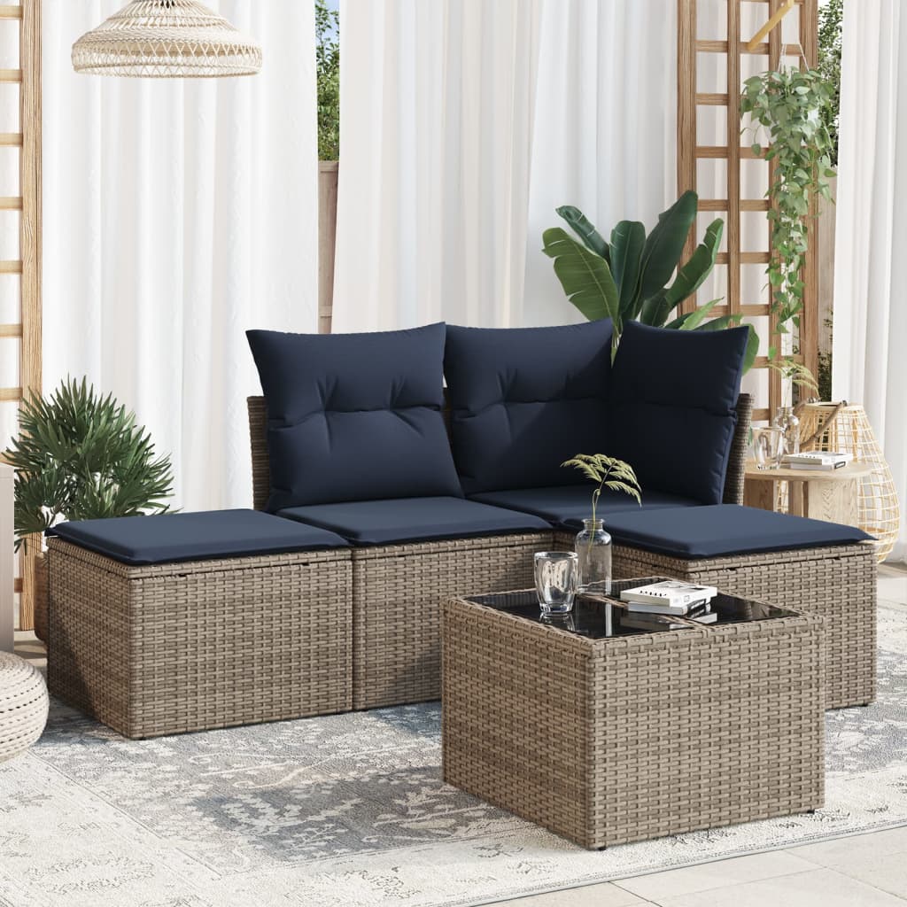 5-dijelni set vrtnih sofa od poliratana s jastucima sivi