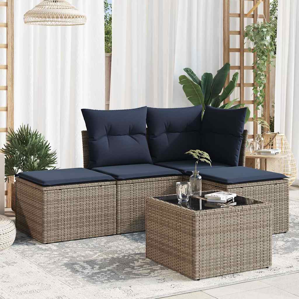 vidaXL 5-tlg. Garten-Sofagarnitur mit Kissen Grau Poly Rattan