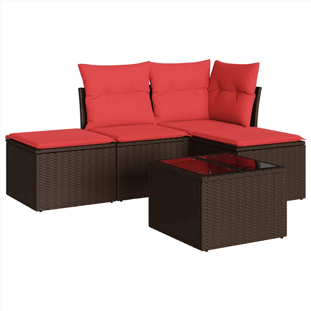 Thumbnail - vidaXL 5-tlg. Garten-Sofagarnitur mit Kissen Braun Poly Rattan