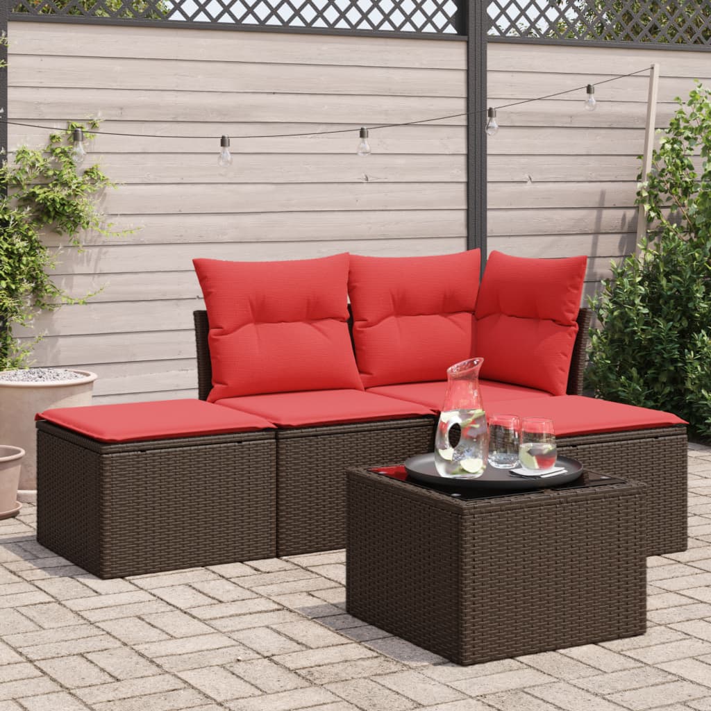 vidaXL 5-tlg. Garten-Sofagarnitur mit Kissen Braun Poly Rattan