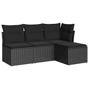 vidaXL 4-osaline aiadiivani komplekt patjadega, must, pol&uuml;rotang