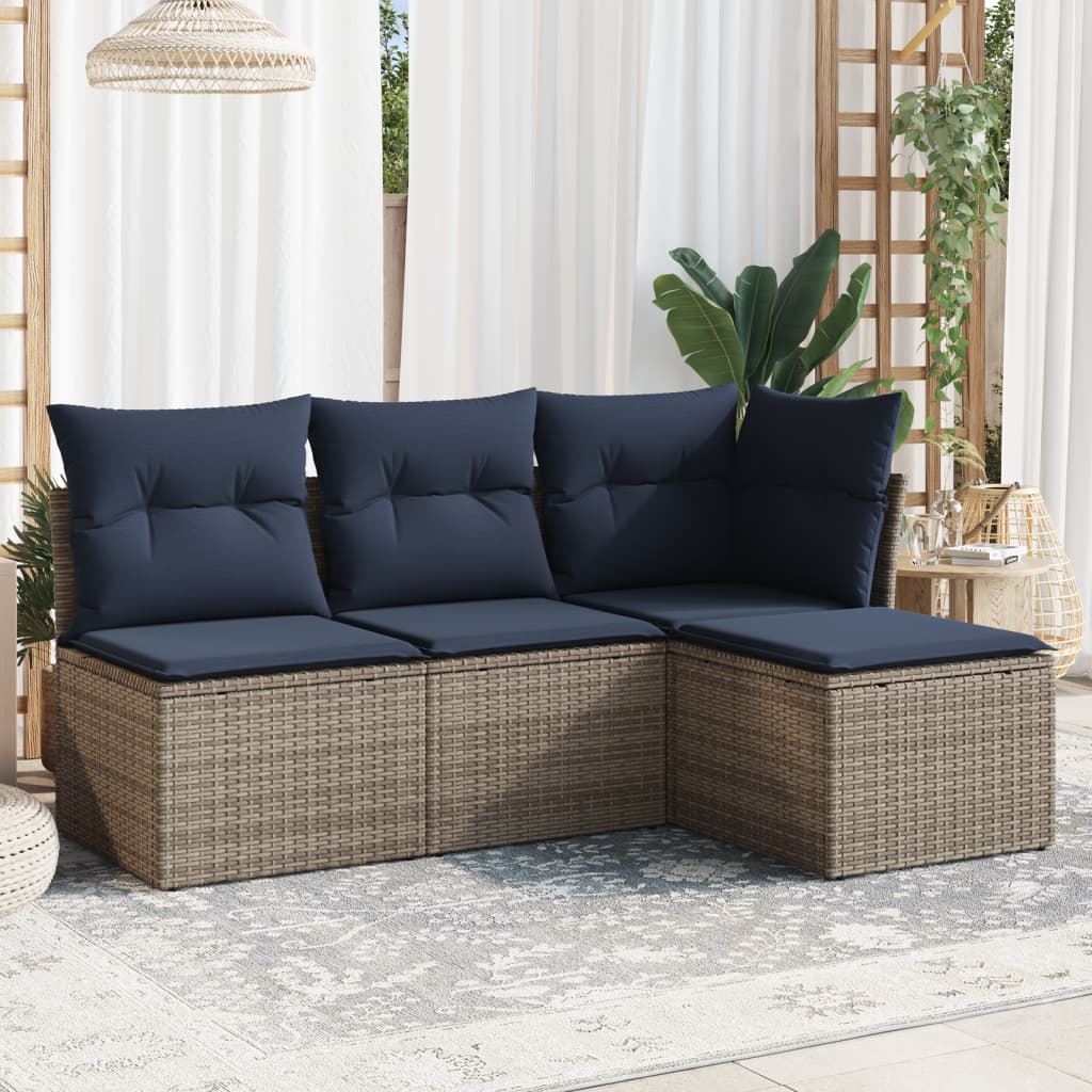 4-dijelni set vrtnih sofa od poliratana s jastucima sivi