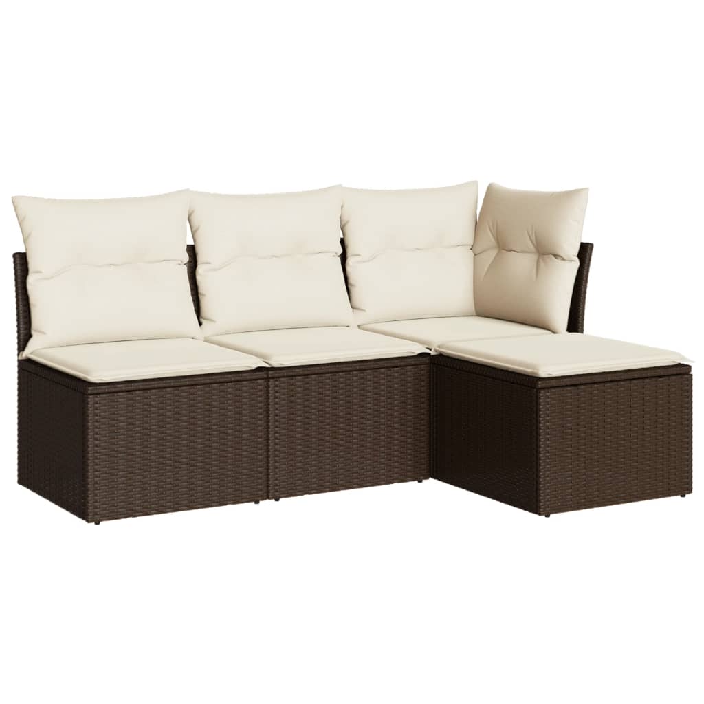 vidaXL Set canapele de grădină, 4 piese, cu perne, maro poliratan maro