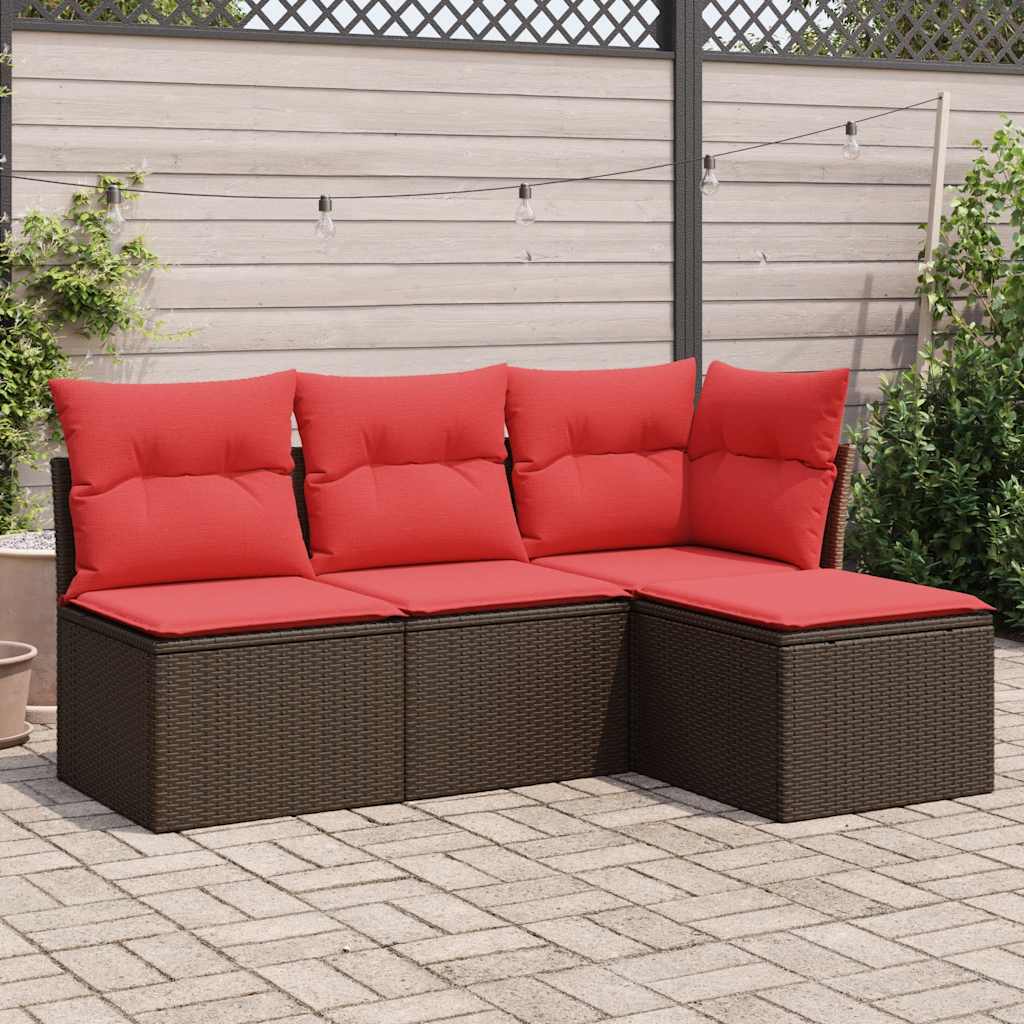 vidaXL 4-tlg. Garten-Sofagarnitur mit Kissen Braun Poly Rattan