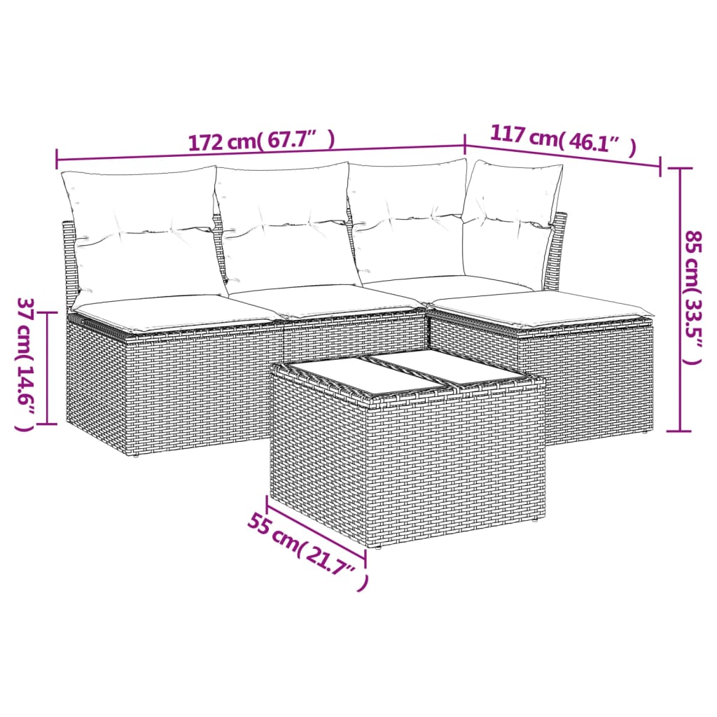 vidaXL 5-delige Loungeset met kussens poly rattan zwart afbeelding