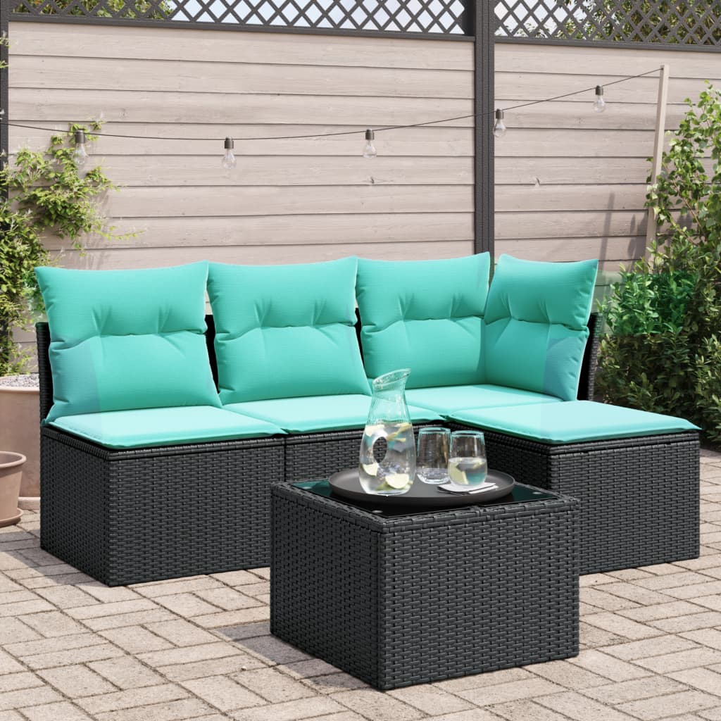 vidaXL 5-tlg. Garten-Sofagarnitur mit Kissen Schwarz Poly Rattan