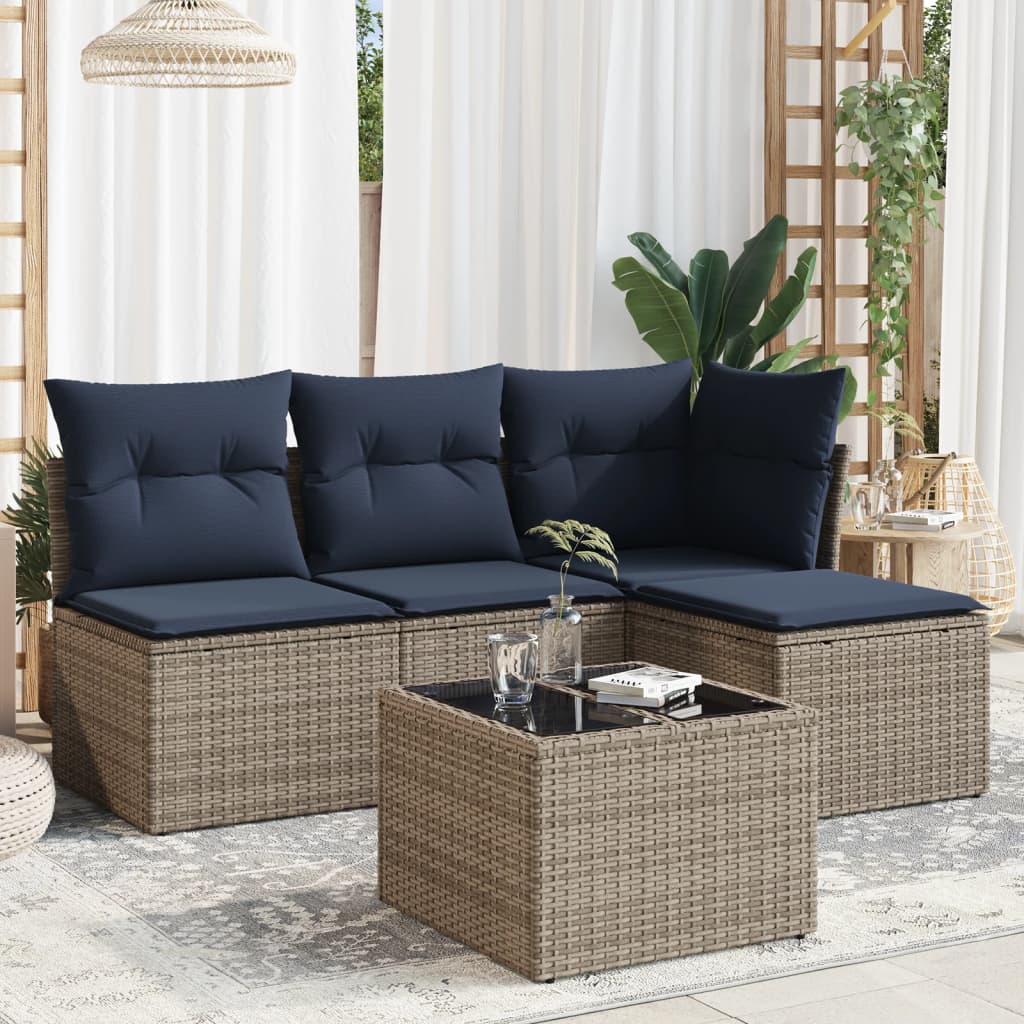 5-dijelni set vrtnih sofa od poliratana s jastucima sivi