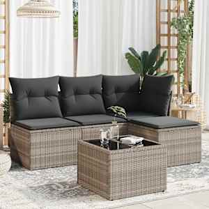 Vrtna sedežna garnitura 5-delna z blazinami siv poli ratan