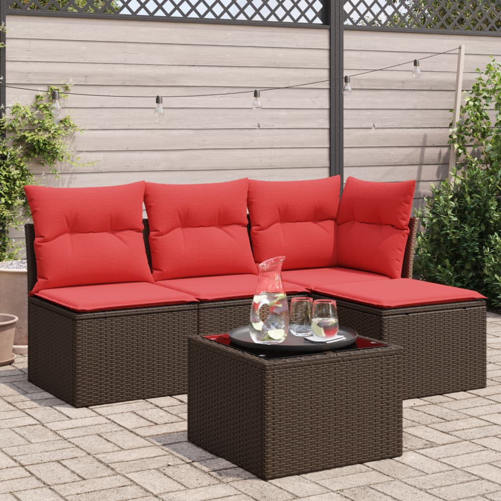 vidaXL 5-tlg. Garten-Sofagarnitur mit Kissen Braun Poly Rattan