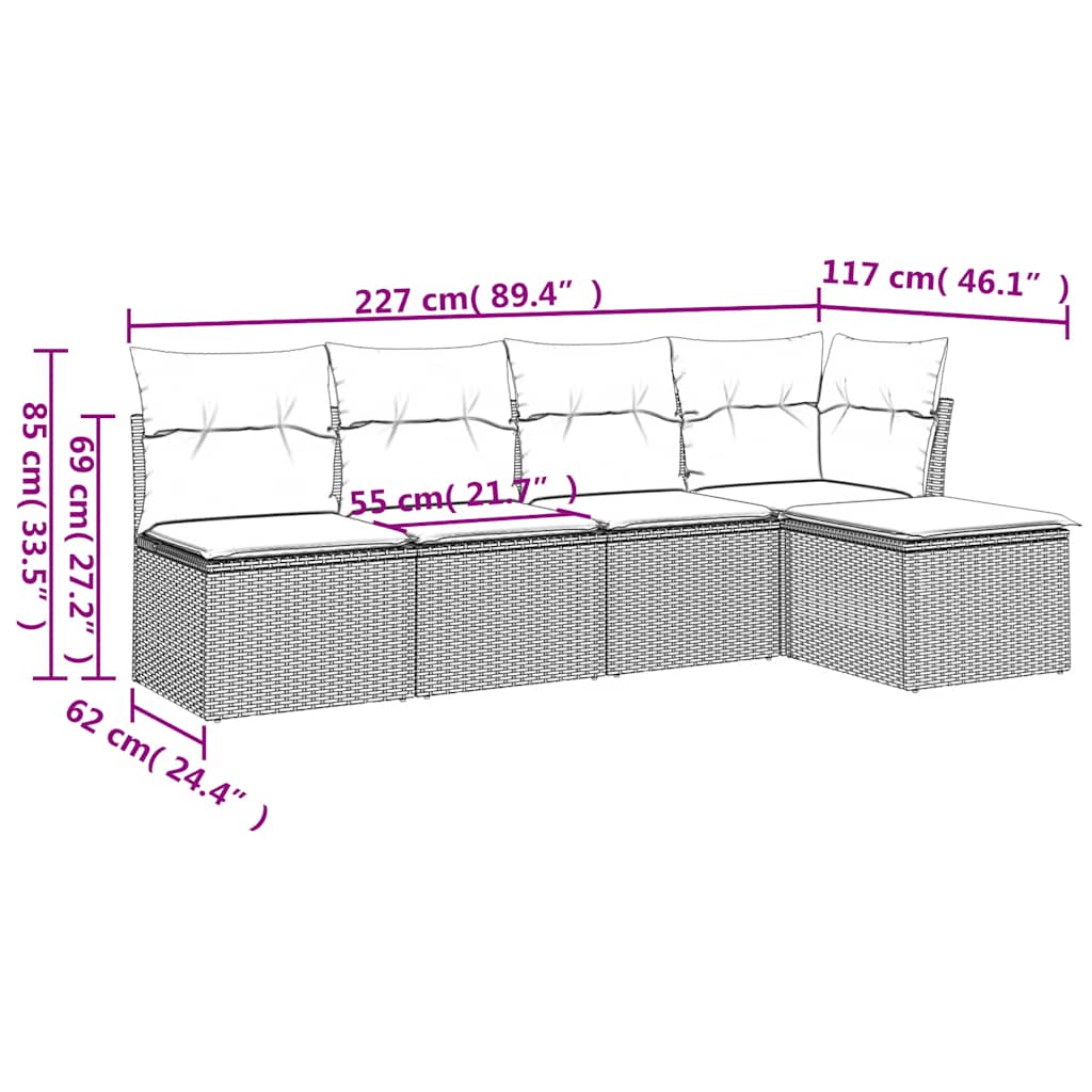 Set mobilier de grădină cu perne, 5 piese, negru, poliratan 3217515 - imagine 3