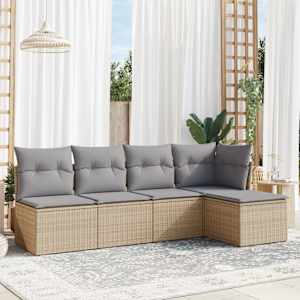 Vrtna sedežna garnitura 5-delna z blazinami bež poli ratan