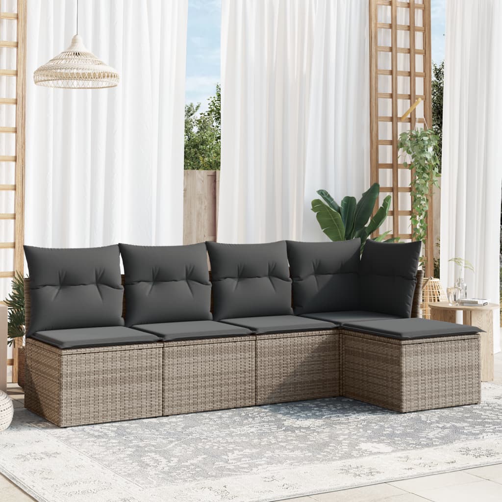 vidaXL 5-tlg. Garten-Sofagarnitur mit Kissen Grau Poly Rattan