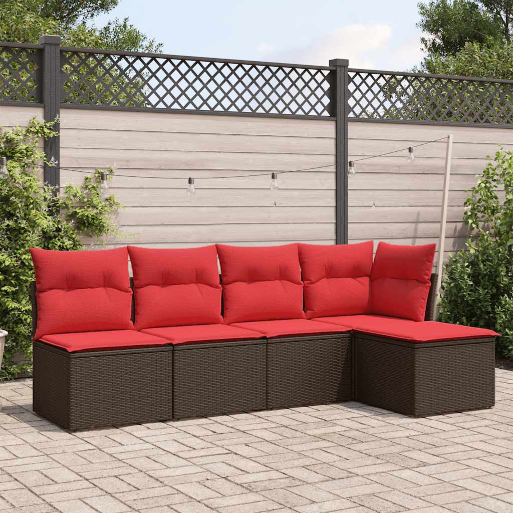 Thumbnail - vidaXL 5-tlg. Garten-Sofagarnitur mit Kissen Braun Poly Rattan