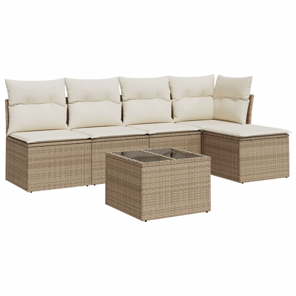Thumbnail - vidaXL 6-tlg. Garten-Sofagarnitur mit Kissen Beige Poly Rattan