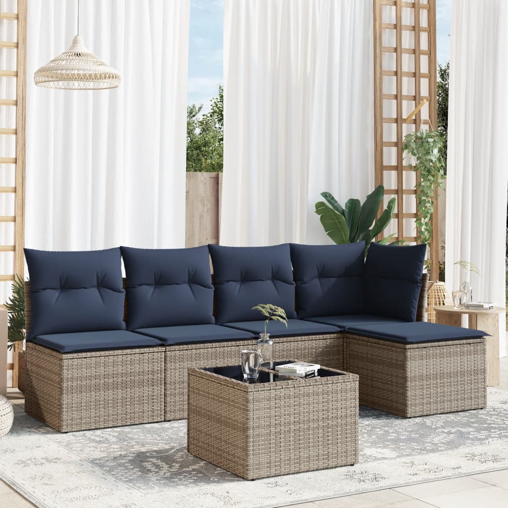 6-dijelni set vrtnih sofa od poliratana s jastucima sivi