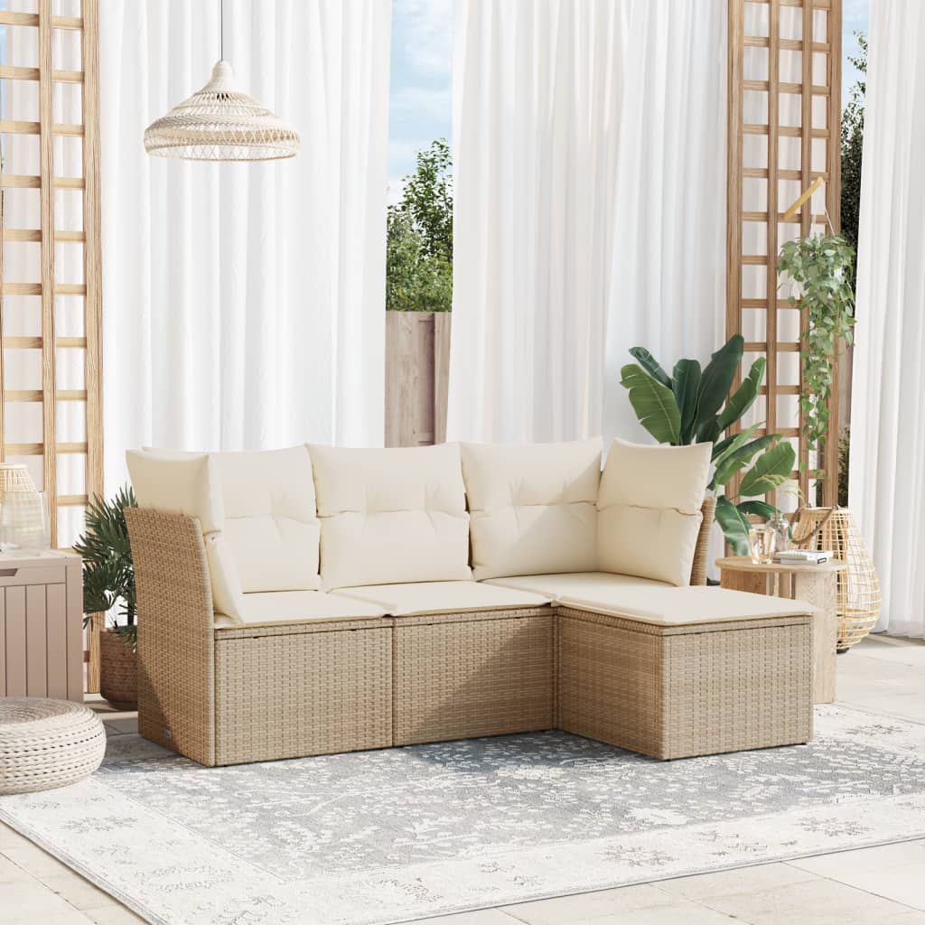 vidaXL 4-tlg. Garten-Sofagarnitur mit Kissen Beige Poly Rattan