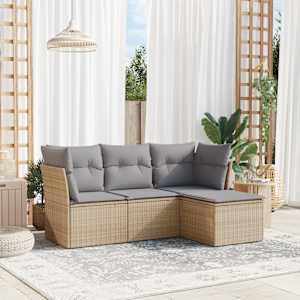 Vrtna sedežna garnitura 4-delna z blazinami bež poli ratan