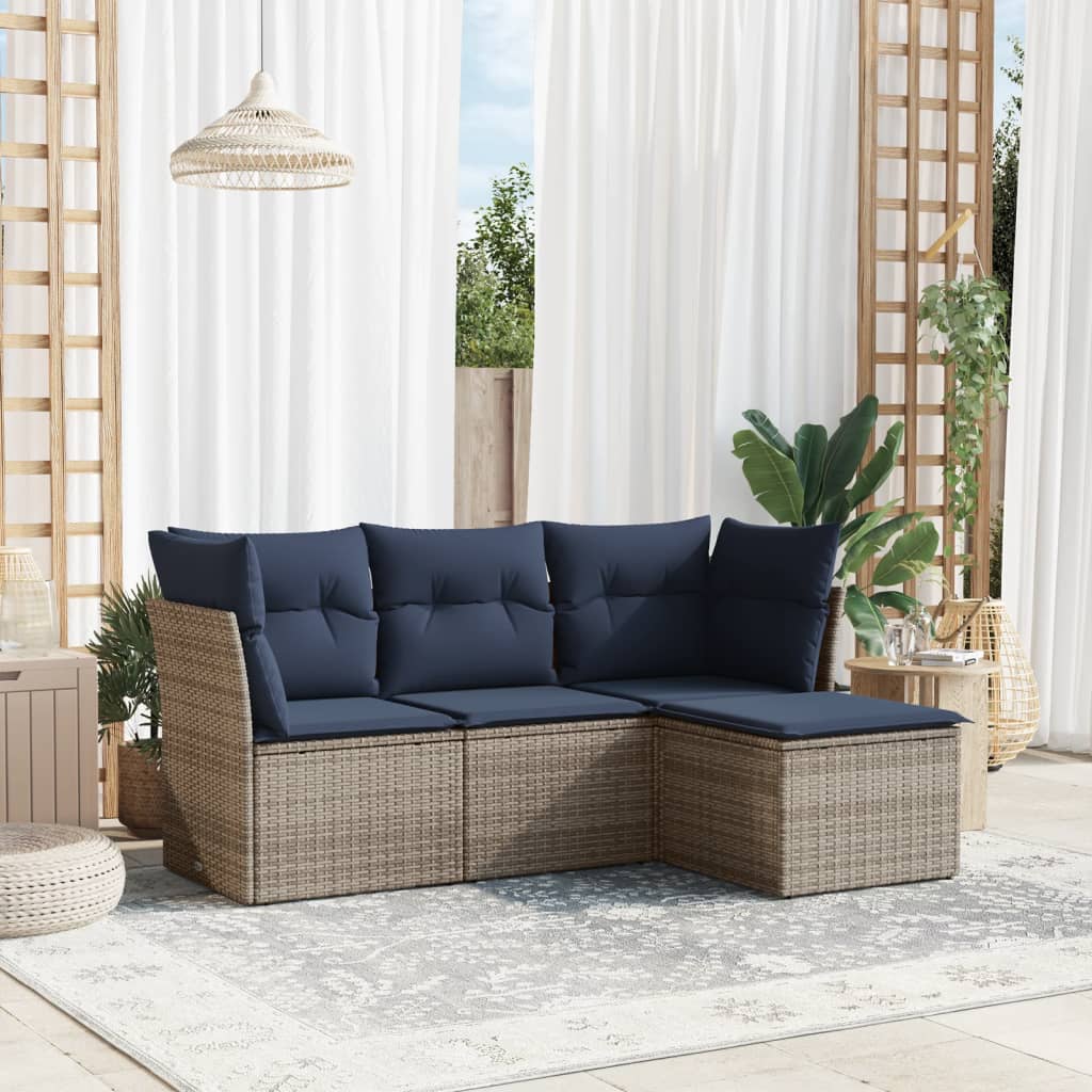 4-dijelni set vrtnih sofa od poliratana s jastucima sivi