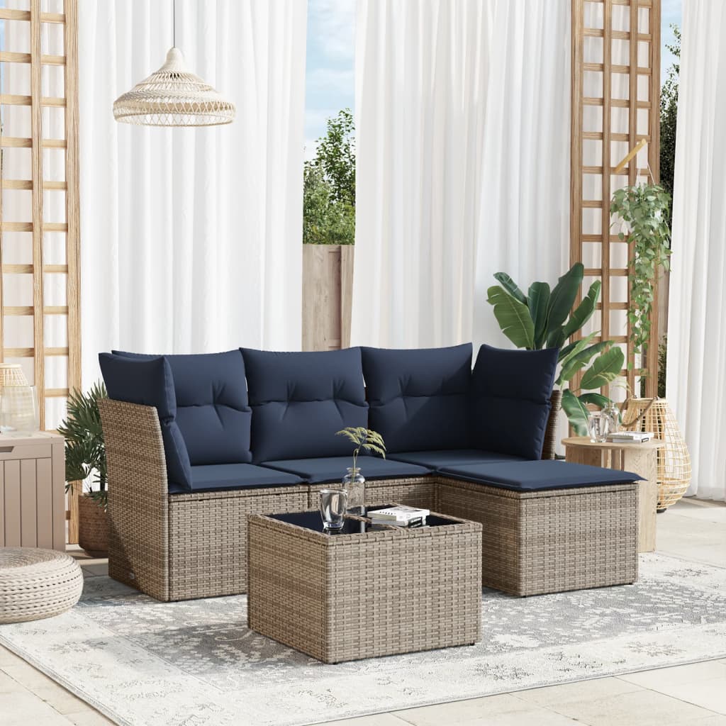 5-dijelni set vrtnih sofa od poliratana s jastucima sivi