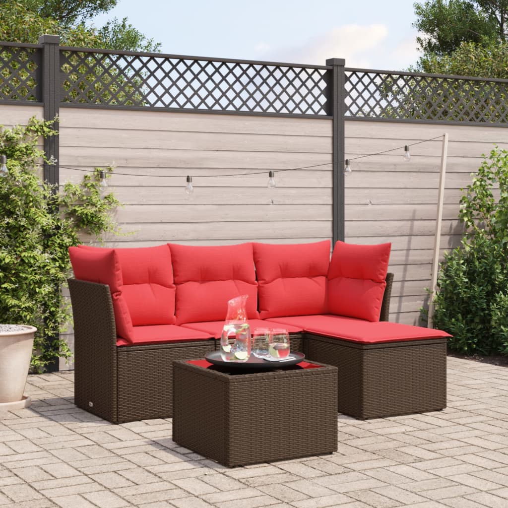 vidaXL 5-tlg. Garten-Sofagarnitur mit Kissen Braun Poly Rattan