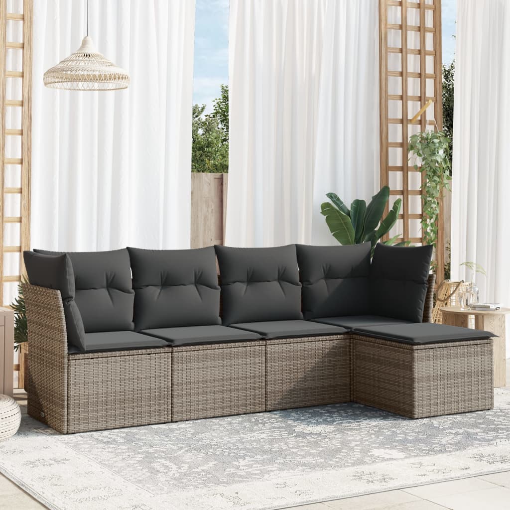 vidaXL 5-tlg. Garten-Sofagarnitur mit Kissen Grau Poly Rattan